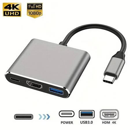 Photo 3 In 1 Type C To 4K HDMI-compatible USB 3.0 Charging Adapter USB C Hub $10