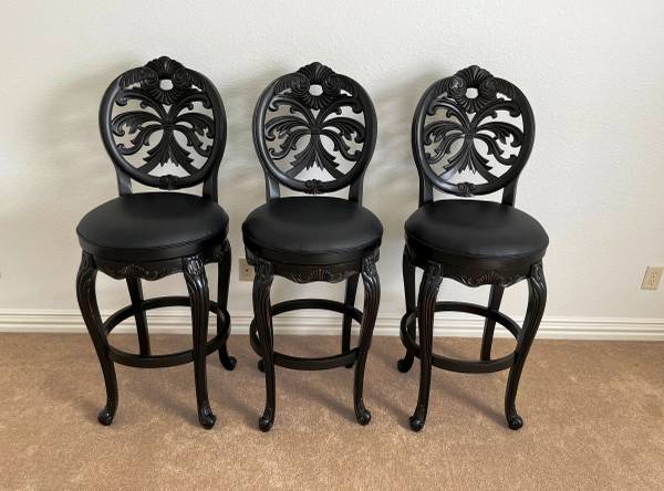 Photo 3 Swivel Barstools, Black Leather Seats, High back - Pristine $700