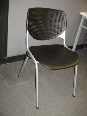 Photo (5) Used KFI Stack Chairs, Armless, Black Mesh Back, Black Plastic Sea $25