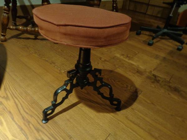 Photo Antique cast iron stool with cushion top for vanity piano $139