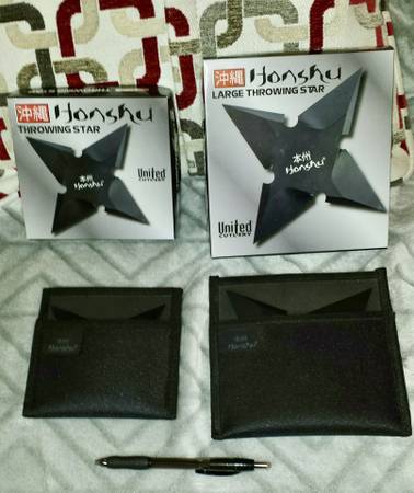 Honshu Throwing Stars, Two with sheaths and boxes $49