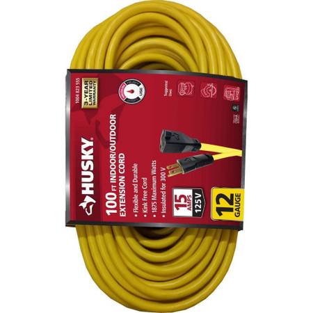 Husky Extension Cord 100 ft 123 Yellow Outdoor Grounded Plugs $100