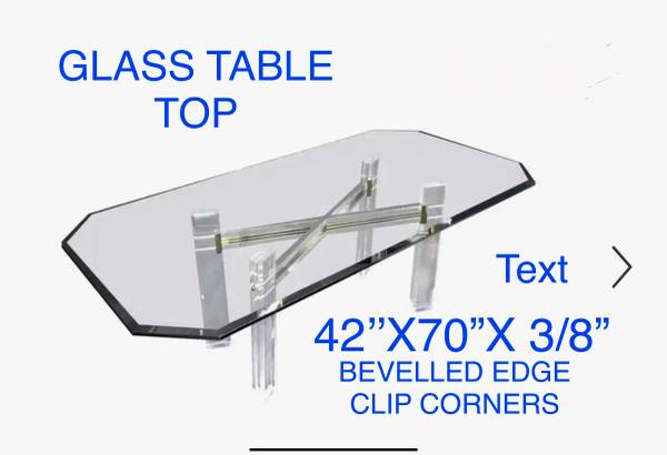 Photo Large Bevelled Glass Table Top 38 thick 42 wide 70 Long Fancy clip cor $70