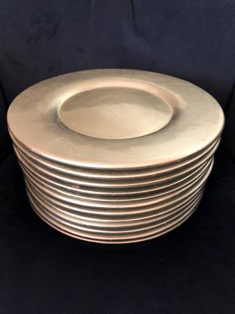 Photo Set of 12 Silver Leaf Pottery Chargers 13 Pier One $120