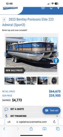 2020 Bentley admiral Elite 223 pontoon boat $40,000