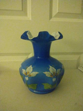 Photo Fenton art class large cobalt overlay floral vase mint $65