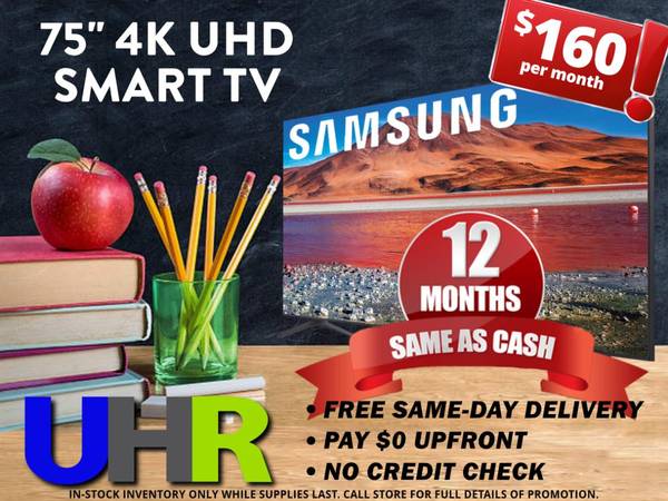 Photo NEW 75 Samsung 4K Smart HD TV  NO CREDIT NEEDED