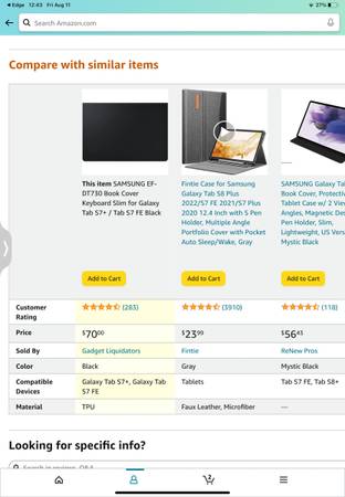 Photo SAMSUNG EF-DT730 Book Cover Keyboard Slim for Galaxy Tab S7  Tab S7 FE Black $50