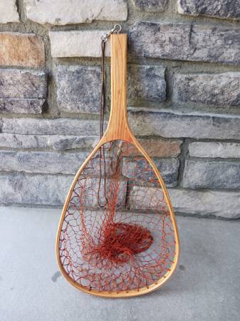 Photo 1960s - 1970s Era Wooden Framed Fishing Net With Original Strap $20