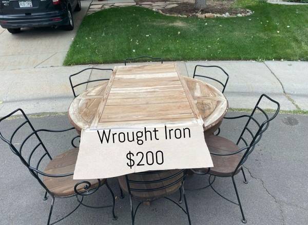 Photo 6 Heavy Wrought Iron Chairs With Custom Built Table $200