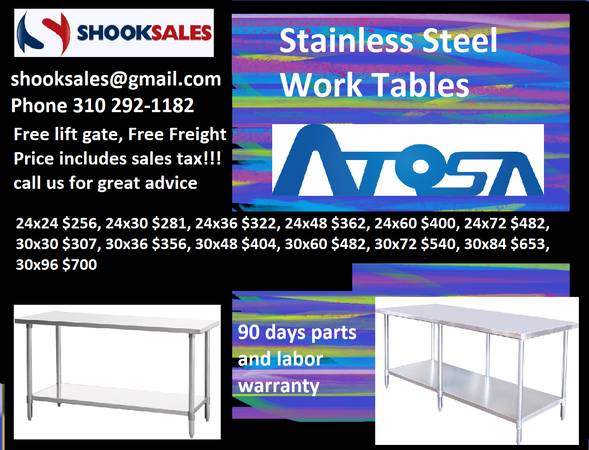 ATOSA ALL STAINLESS STEEL WORK TABLE SSTW-2424 $257
