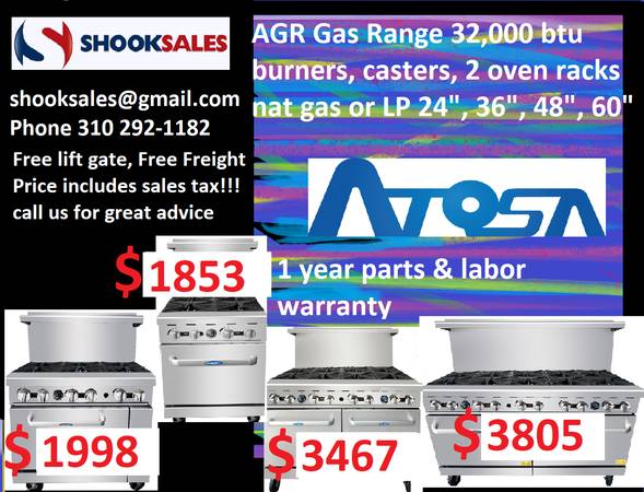 Photo ATOSA Gas Range With oven 6 burners AGR-6B $1,999