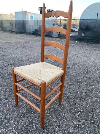 Photo Antique French Country Ladder Back Chair with Rush Seat Shaker Style chair $50