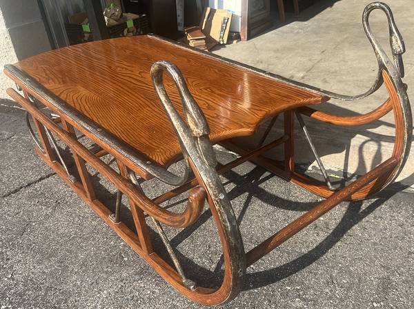 Photo Antique Tell City Furniture Co. Swan Sleigh Table Collector Piece $700