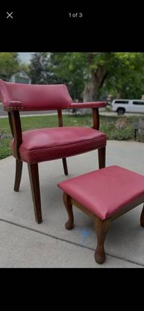 Photo Art Deco pink faux leather chair and stool $35