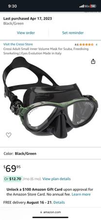 Cressi Dive  Scuba Mask $40