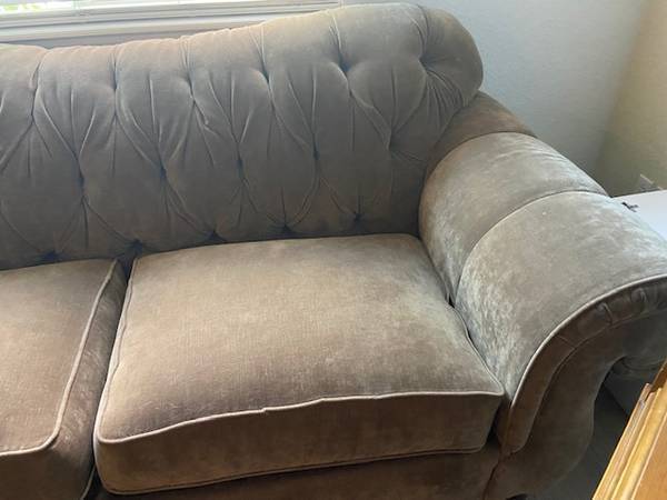 Photo Friends couch only olive green velvet heavy high end soda $299
