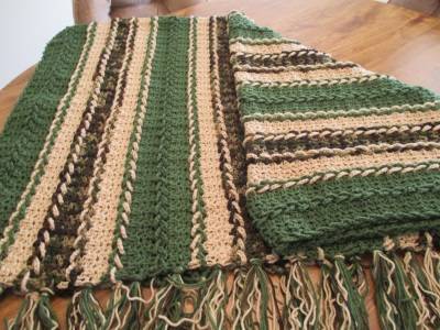 Gift - NEW Handmade - Crocheted North Woods Hunters Cabin Color Afghan $29