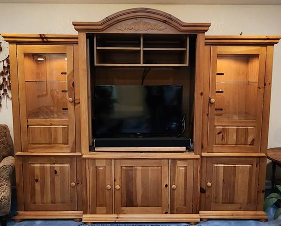 Photo Large Solid Wood Entertainment Center  Hutch $750