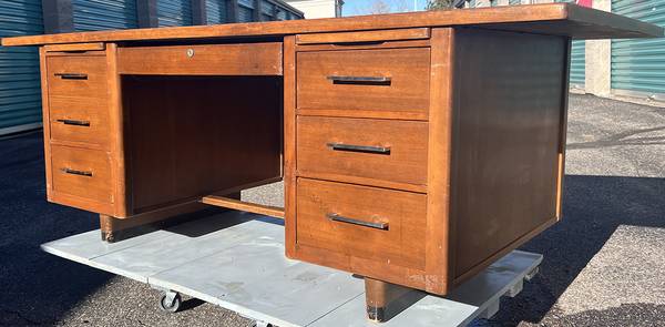 Photo Mid Mod Executive Desk Refinished Top Deck Mid Century Modern by Alma $320