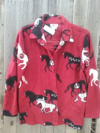 Photo Red Button Jacket Indian Painted Ponies  Horses Design medium