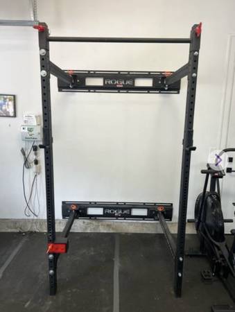 Photo Rogue Fold Back Wall Mounted Power Rack Squat Stand $715