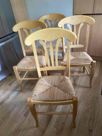 Photo Set of 4 Pottery Barn-Style Dining Chairs w Rush Seats - Look New $400
