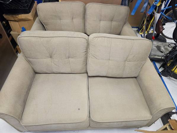 Photo TWO TAN LOVE SEAT SET FOR SALE $120