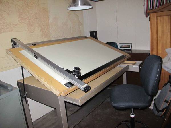 Photo drafting table, steel, 2 drawer with chair, drafting machine $140