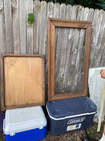 Photo frames, oak, large, and medium old $10
