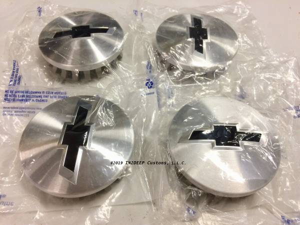 Photo (4) GM Chevy Silverado Tahoe Suburban BLACK BOWTIE Wheel Center Caps $75