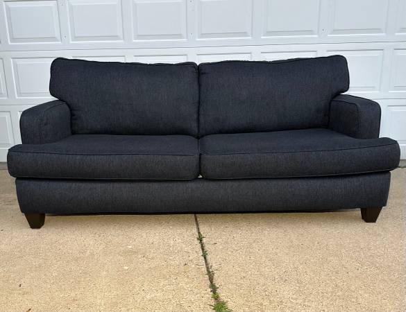 Photo Corinthian, Inc. Dark Navy Thick Polyester Fabric Wide 2-Seat Couch $270