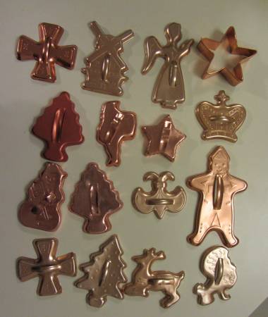Photo 16 Vintage Copper Colored Aluminum Holiday Christmas Cookie Cutters $22