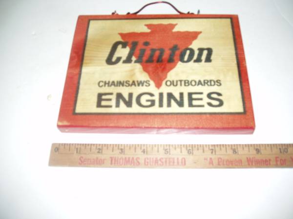 NEW wooden CLINTON CHAINSAW s OUTBOARD s ENGINE s SIGN 9 x 7 $8