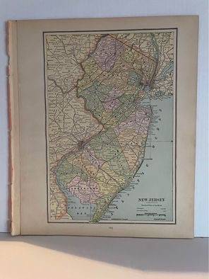 Original Antique 1889 Hand Colored Map of New Jersey 11 inches wide $25