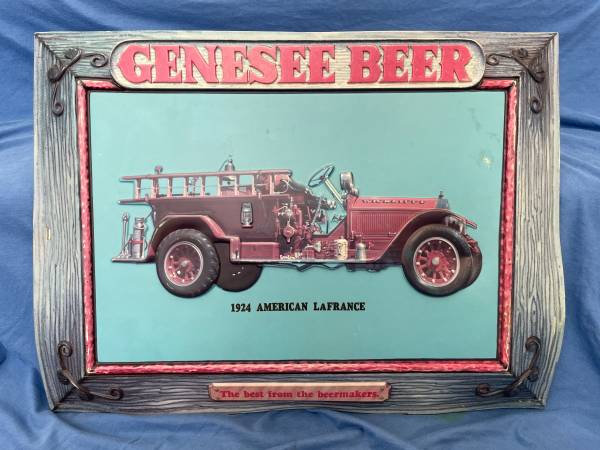 Photo Vintage GENESEE BEER Sign w 1924 American LaFrance Fire Truck $35