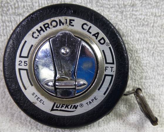 Photo Vintage Lufkin Chrome Clad Leader 25 Foot Reel Tape Measure USA $20