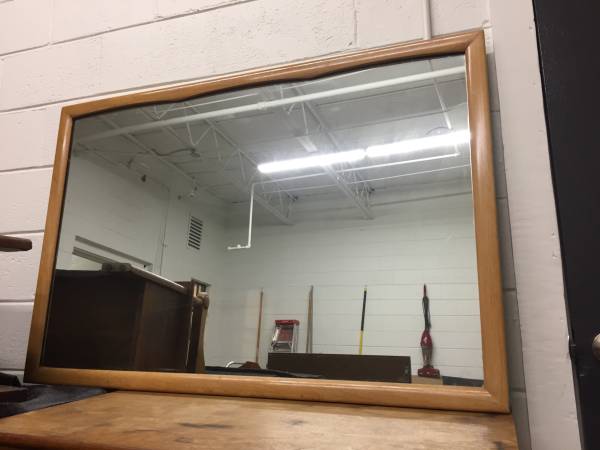Vintage Mid Century Modern Mirror, Large Wood Wall or Dresser Mirror $125