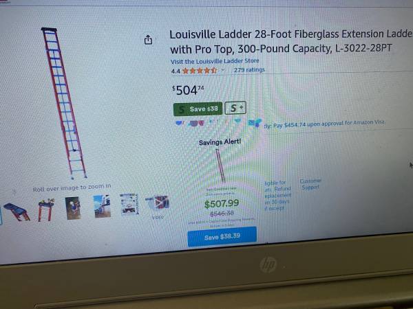Photo new Louisville Ladder 28-Foot Fiberglass Extension Ladder L3022-28pt $300