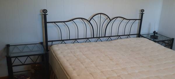 Photo king canopy black metal bed frame plus side tables $175