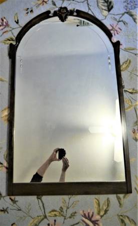 Photo Large Old Mirror Carved Cut Glass Design $50