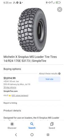 Photo Save$6000 (4)Michelin 14.00R24 TG TiresRated L3-G3 - New Stored Inside $3,400