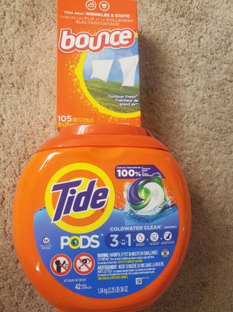 Photo Tide Pods And Bounce Dryer Sheets $12
