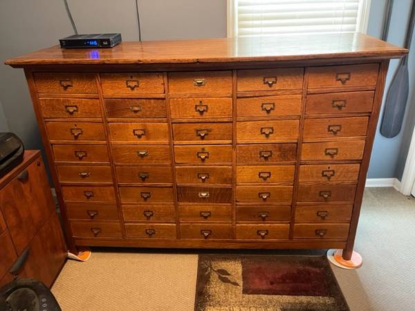 Photo Apothecary Qtr Sawn Industrial Oak 40 Drawer File Cabinet 1800s $4,997