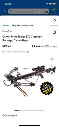 Center Point Sniper 370 Compound Crossbow Package $275