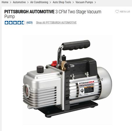 Photo PITTSBURGH AUTOMOTIVE 3 CFM Two Stage Vacuum Pump $120