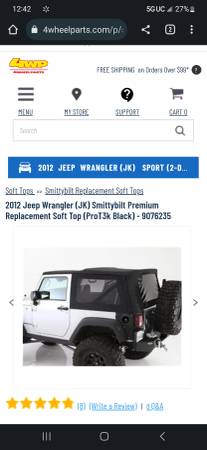 Photo Jeep wrangler Soft Top 2 dr $350