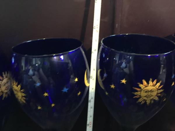 Photo Libbey Celestial cobalt blue sun moon stars wine glasses $175