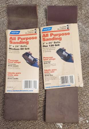 Photo 1 Pack (2)Norton 3 x 24 Sanding Belts, 80 Grit 120 Grit Belt. $9