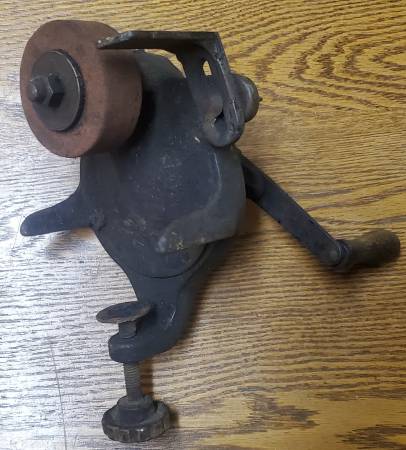 Photo Antique Small Hand Crank Bench Grinder $50